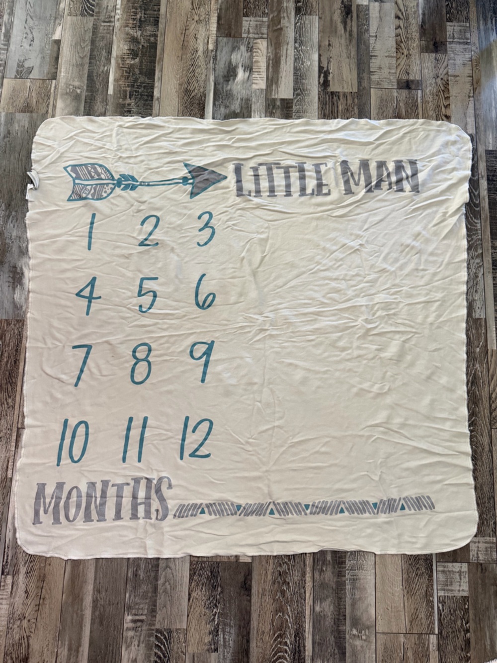 “Little Man” Monthly Milestone Baby Blanket - Cream & Teal
